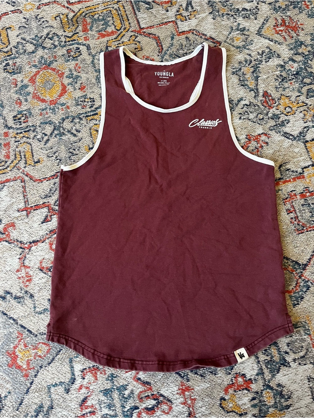 YoungLA Maroon Tank with White Trim Size XL Old School Gym Retro